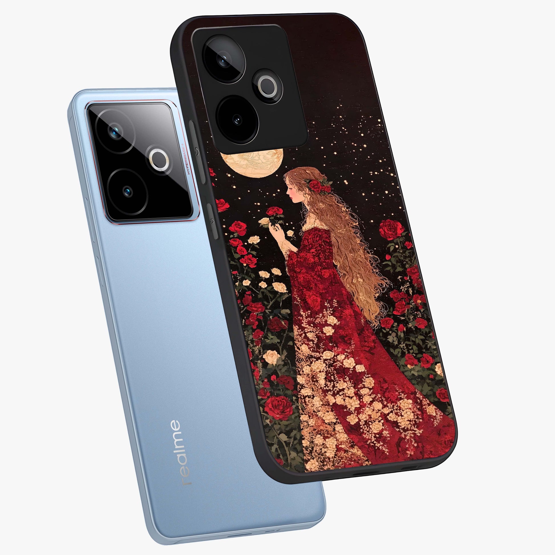 Crimson Dreams Glass Case displayed in angled mockup highlighting soft crimson aesthetic design with artistic theme.