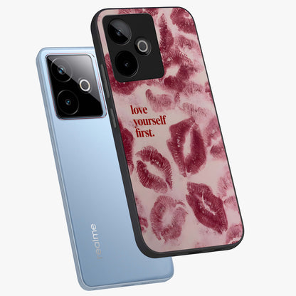 Crimson Kiss Love Glass Case displayed in angled mockup highlighting bold love inspired design with modern aesthetic style.