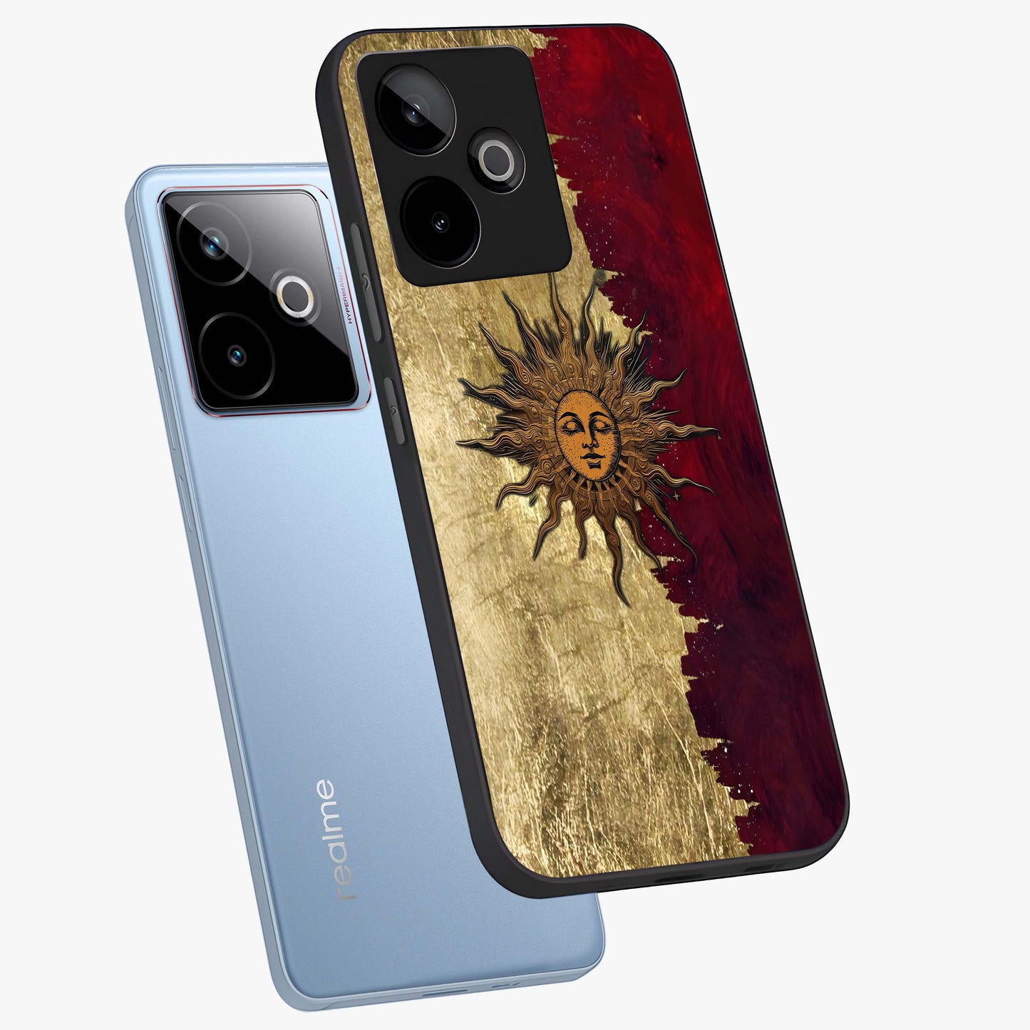 Crimson Sun Majesty Glass Case displayed in angled mockup highlighting majestic crimson sun design with bold aesthetic style.