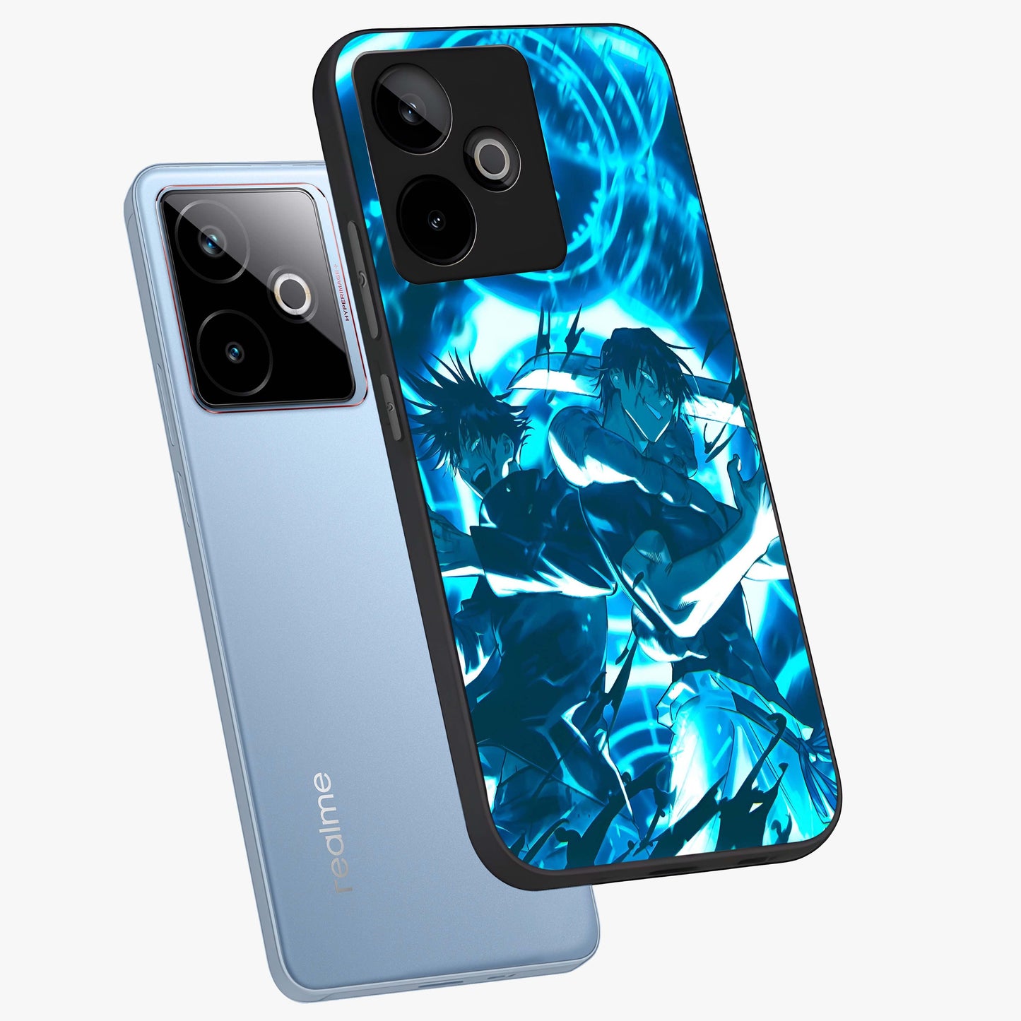 Cursed Energy Clash Glass Case displayed in angled mockup highlighting powerful battle inspired graphic with anime style aesthetic.