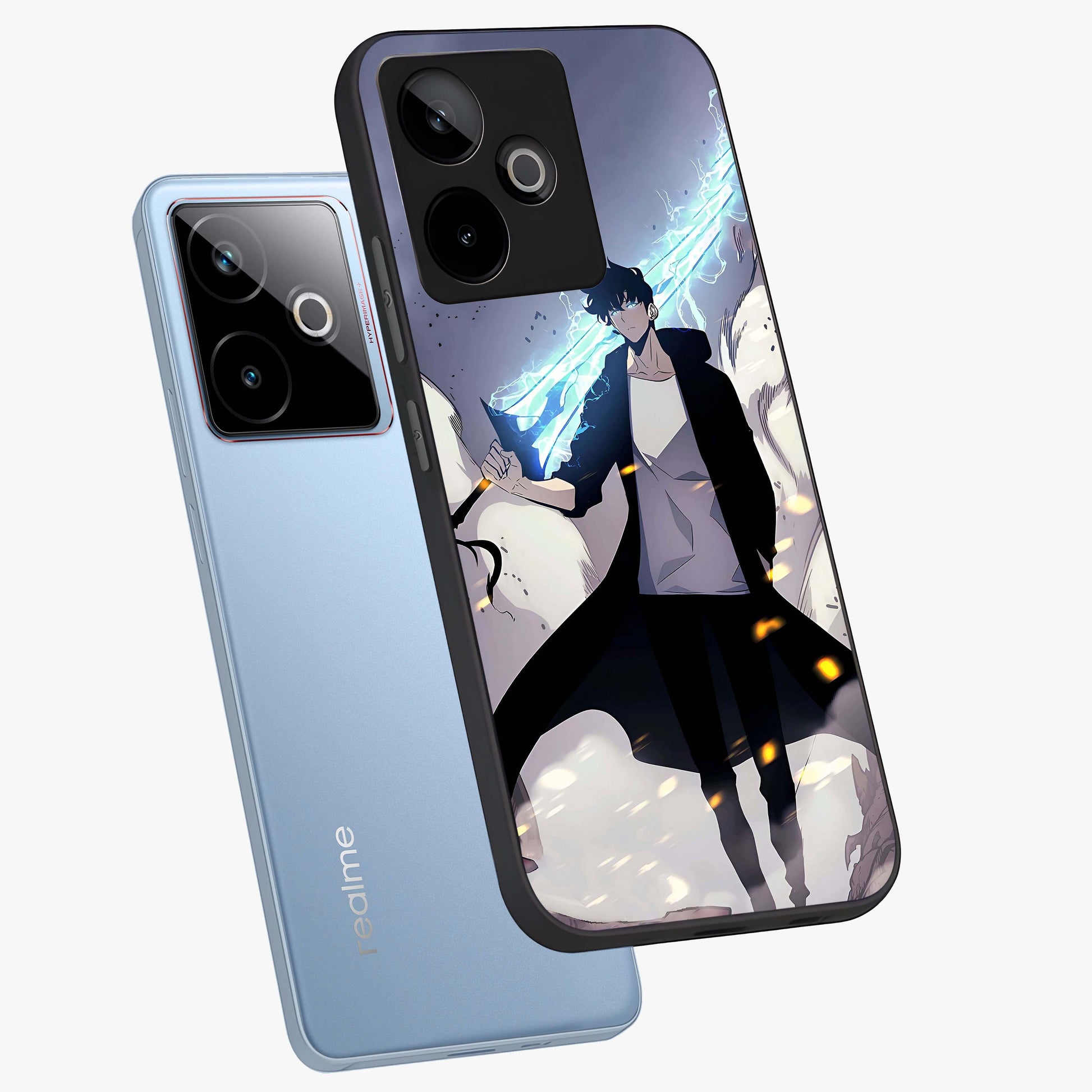 Dark Lightning Anime Warrior Glass Case displayed in angled mockup highlighting powerful lightning themed anime illustration.