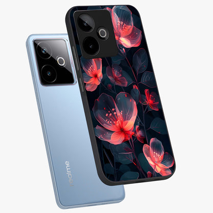 Dark Shade of Flower Glass Case displayed in angled mockup highlighting moody floral illustration with aesthetic dark tones.