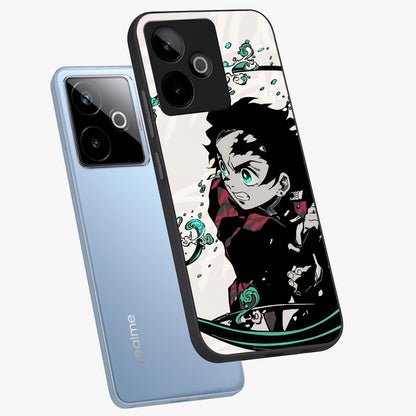 Demon Slayer Glass Case displayed in angled mockup highlighting dramatic anime character design with action aesthetic.