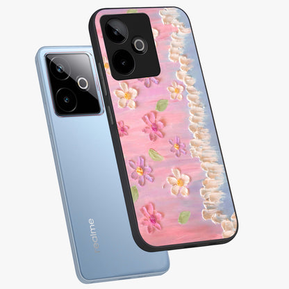 Dreamy Painted Garden Glass Case displayed in angled mockup highlighting colorful garden illustration with dreamy aesthetic style.
