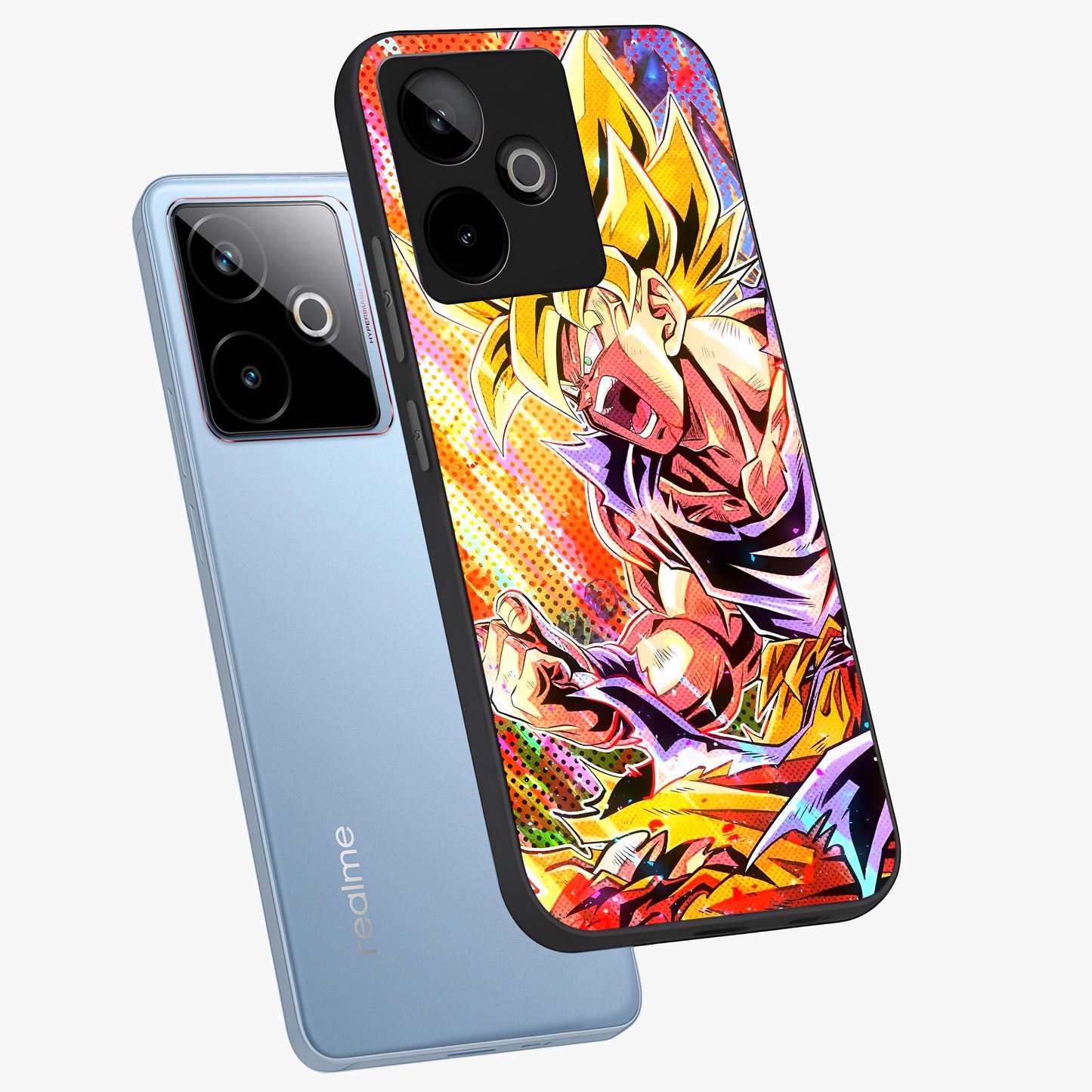 Firing Goku Glass Case displayed in angled mockup highlighting dynamic anime character design with action aesthetic.
