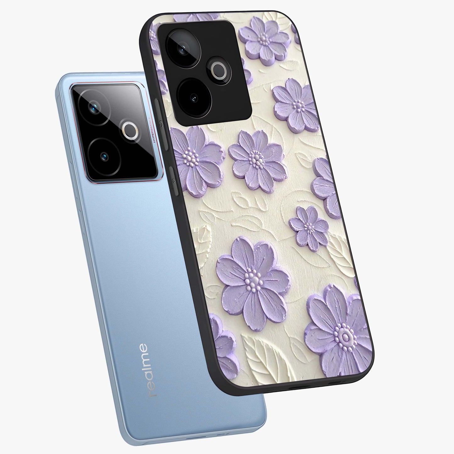 Floral Wall Art With Purple Flowers Glass Case displayed in angled mockup highlighting vibrant purple floral illustration with artistic aesthetic.
