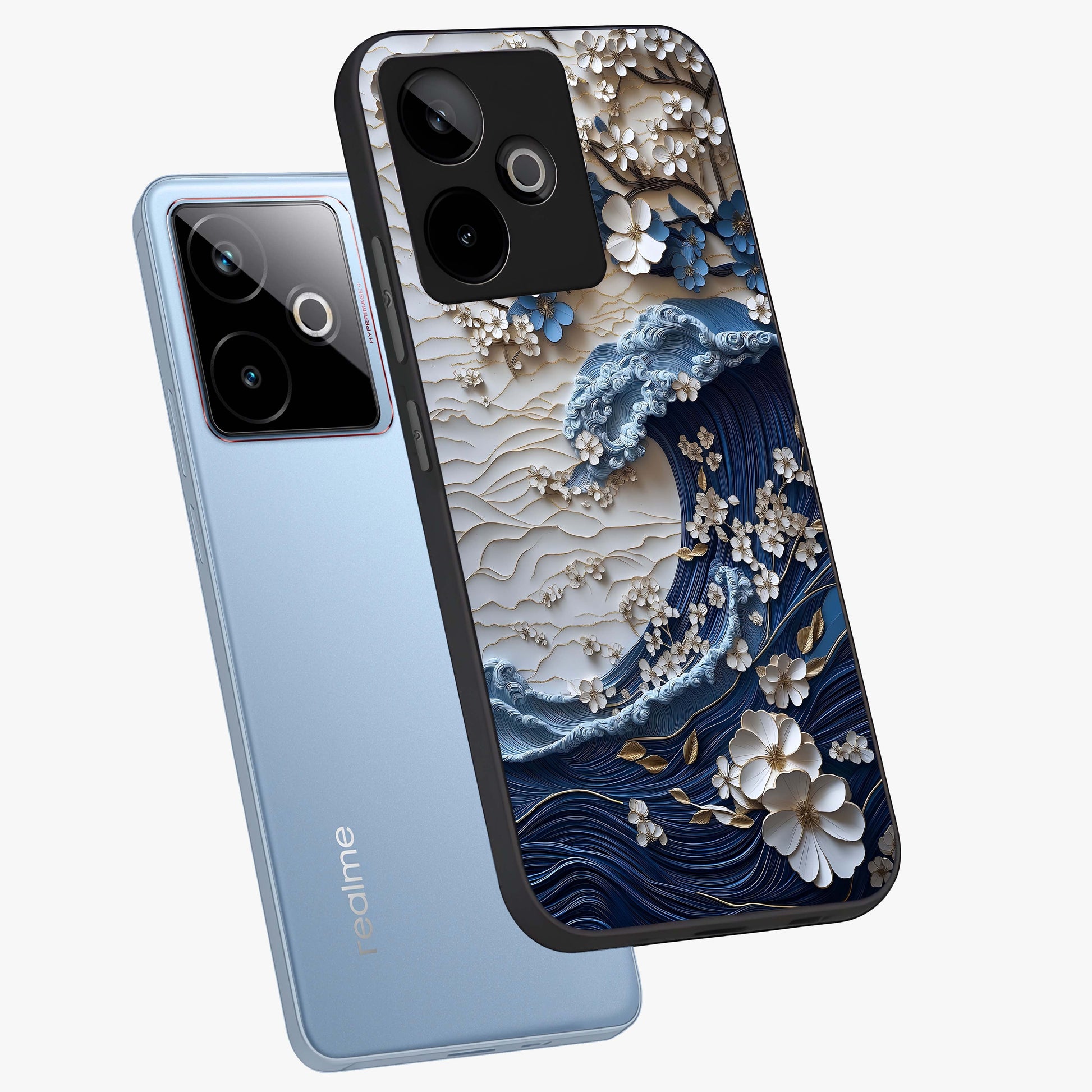 Floral Wave Origami Glass Case displayed in angled mockup highlighting geometric origami flower design with modern aesthetic style.