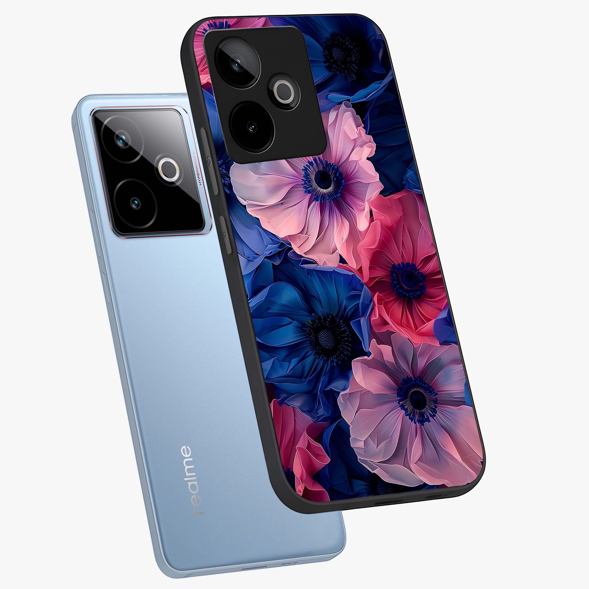 Flower Paper Art Pattern Glass Case displayed in angled mockup highlighting layered paper flower design with artistic aesthetic.