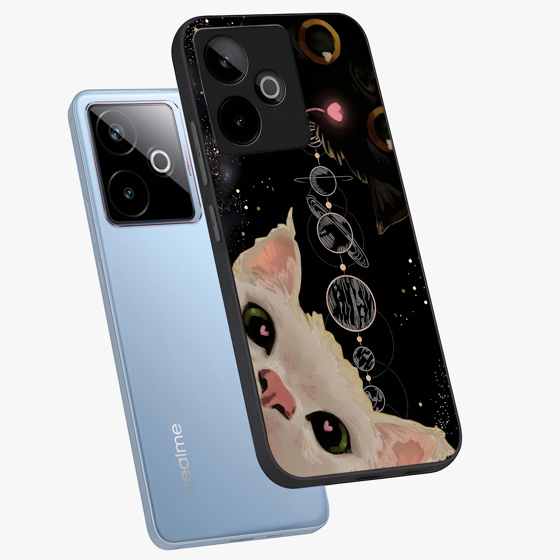 Galactic Cat Glass Case displayed in angled mockup highlighting celestial feline illustration with galaxy aesthetic style.