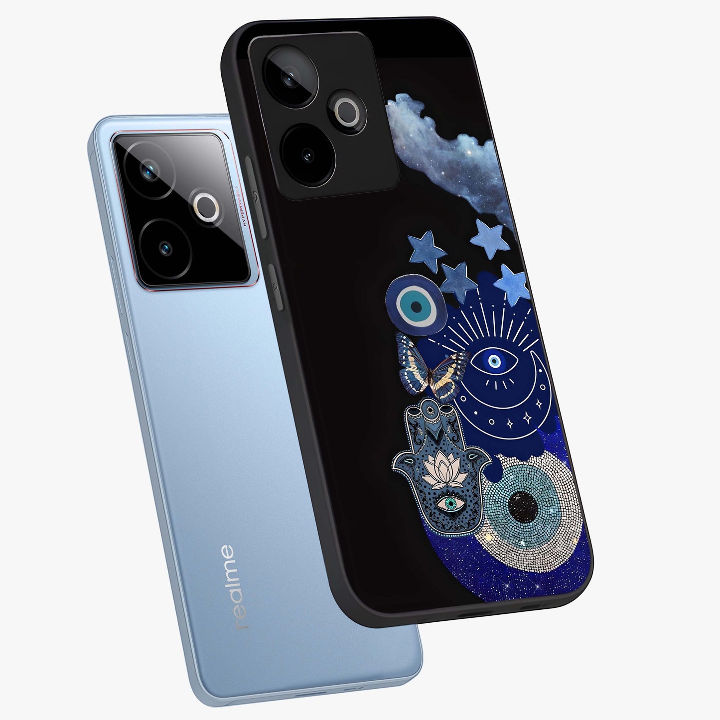Galactic Charm Cluster Glass Case displayed in angled mockup highlighting luminous galaxy inspired design with dreamy aesthetic.