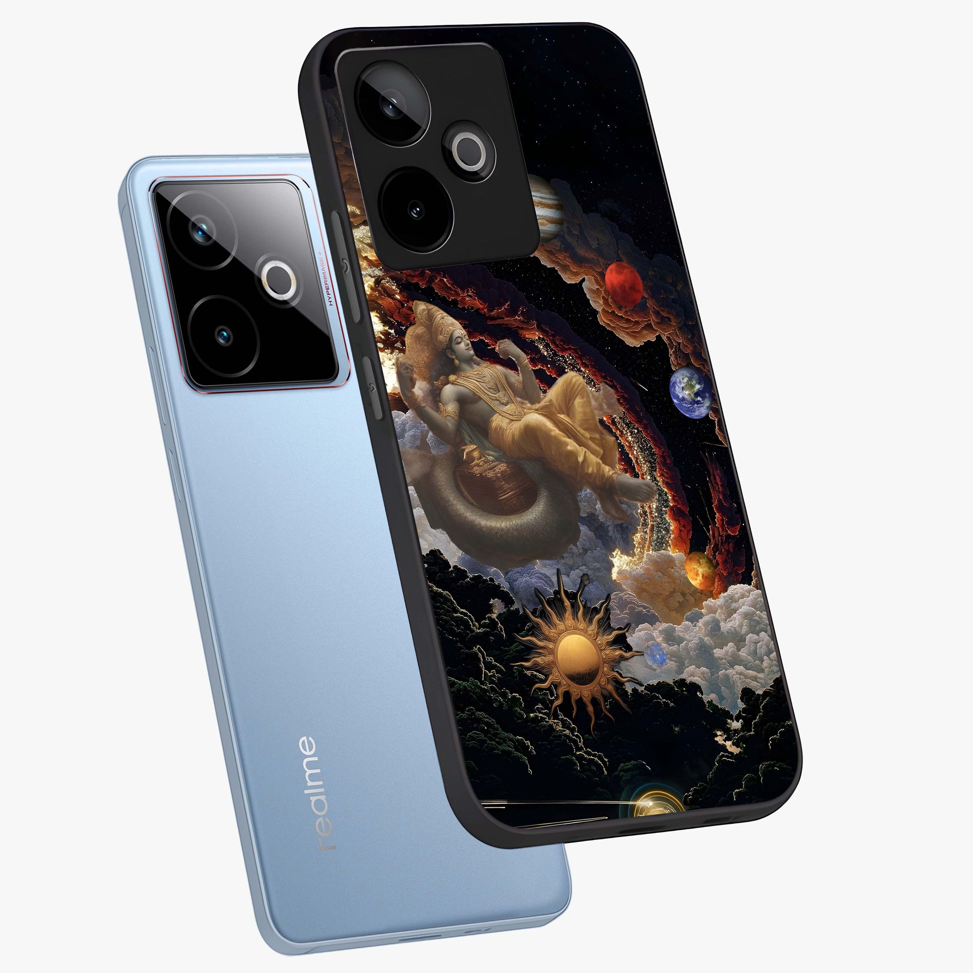 Galactic Divine God Glass Case displayed in angled mockup highlighting powerful celestial deity illustration with galactic aesthetic.
