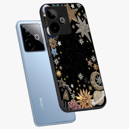 Galactic Jewel Stars Glass Case displayed in angled mockup highlighting shining celestial star design with cosmic aesthetic style.