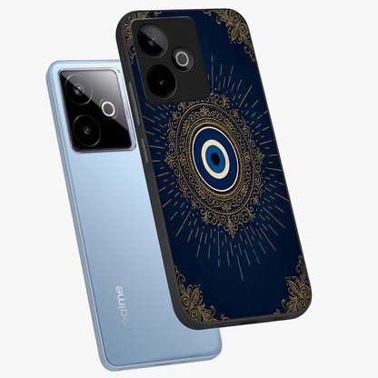 Golden Celestial Charm Glass Case displayed in angled mockup highlighting sparkling cosmic charm design with celestial aesthetic.