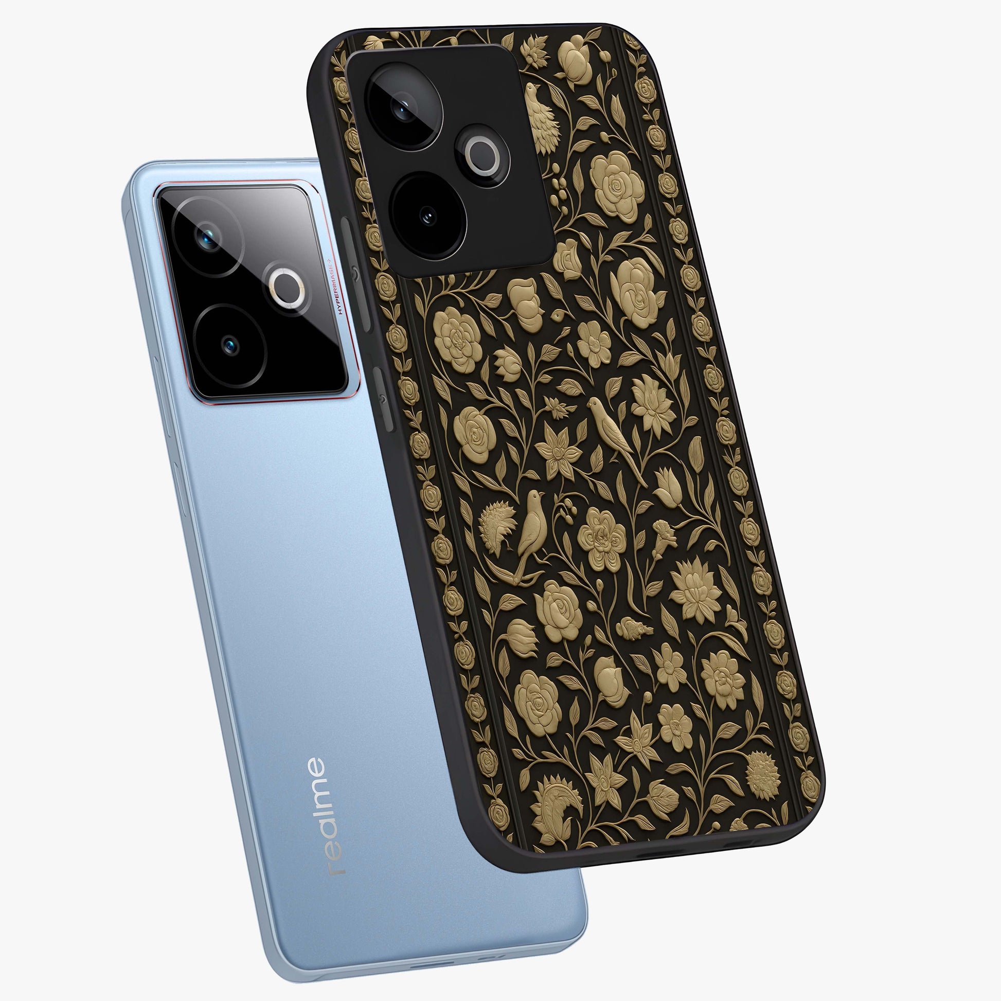 Golden Evil Eye Mandala Glass Case displayed in angled mockup highlighting protective evil eye symbol with golden mandala design.