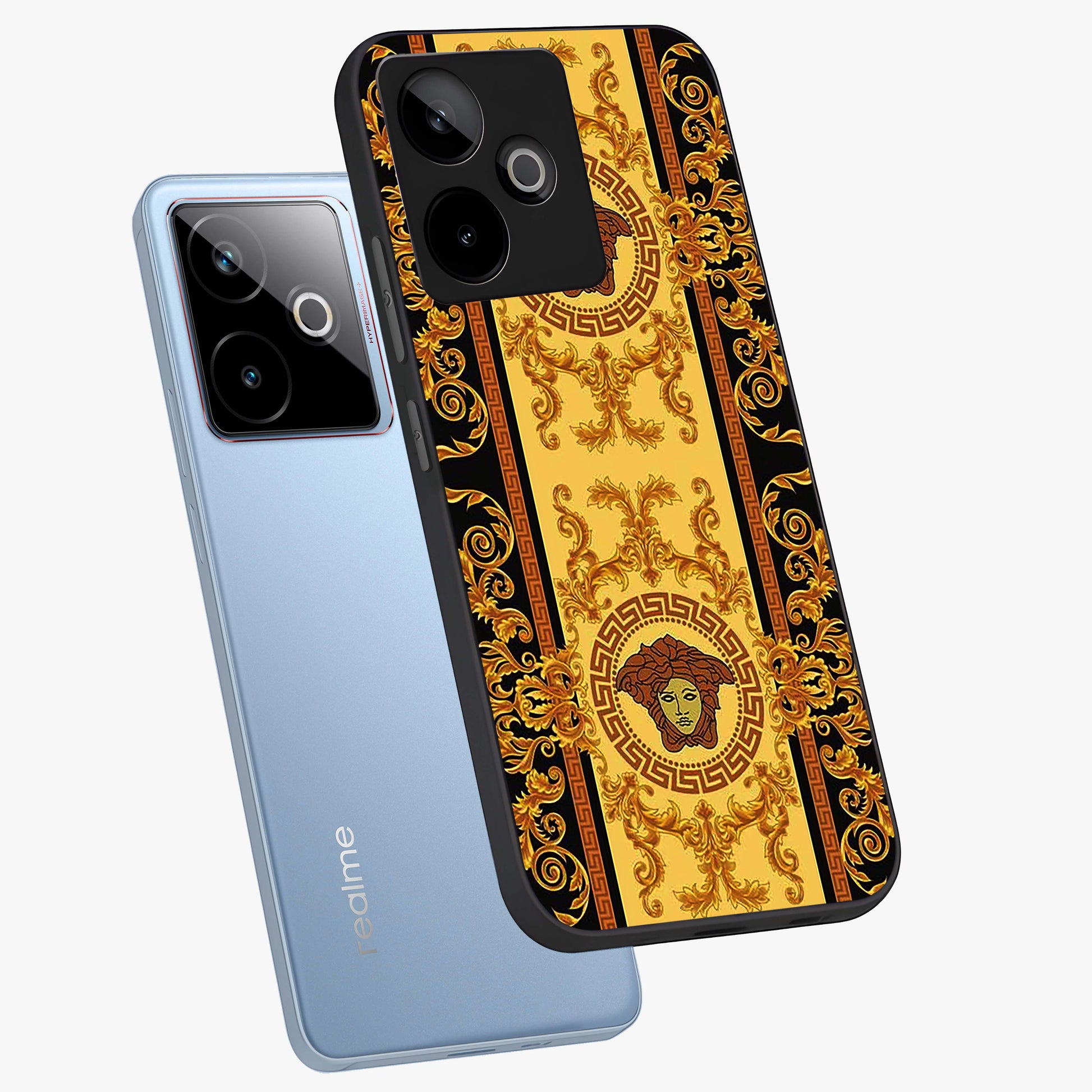 Golden Lotus Glow Glass Case displayed in angled mockup highlighting radiant lotus illustration with spiritual aesthetic.