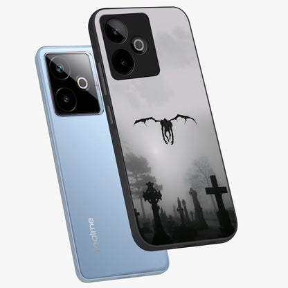 Graveyard Shadow Descent Glass Case displayed in angled mockup highlighting eerie shadow illustration with gothic aesthetic.