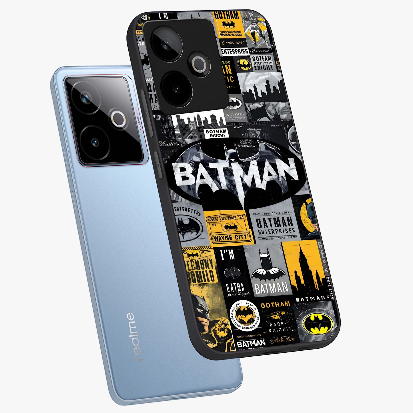 Knight Gotham Rise Glass Case displayed in angled mockup highlighting powerful knight silhouette design with dramatic aesthetic.