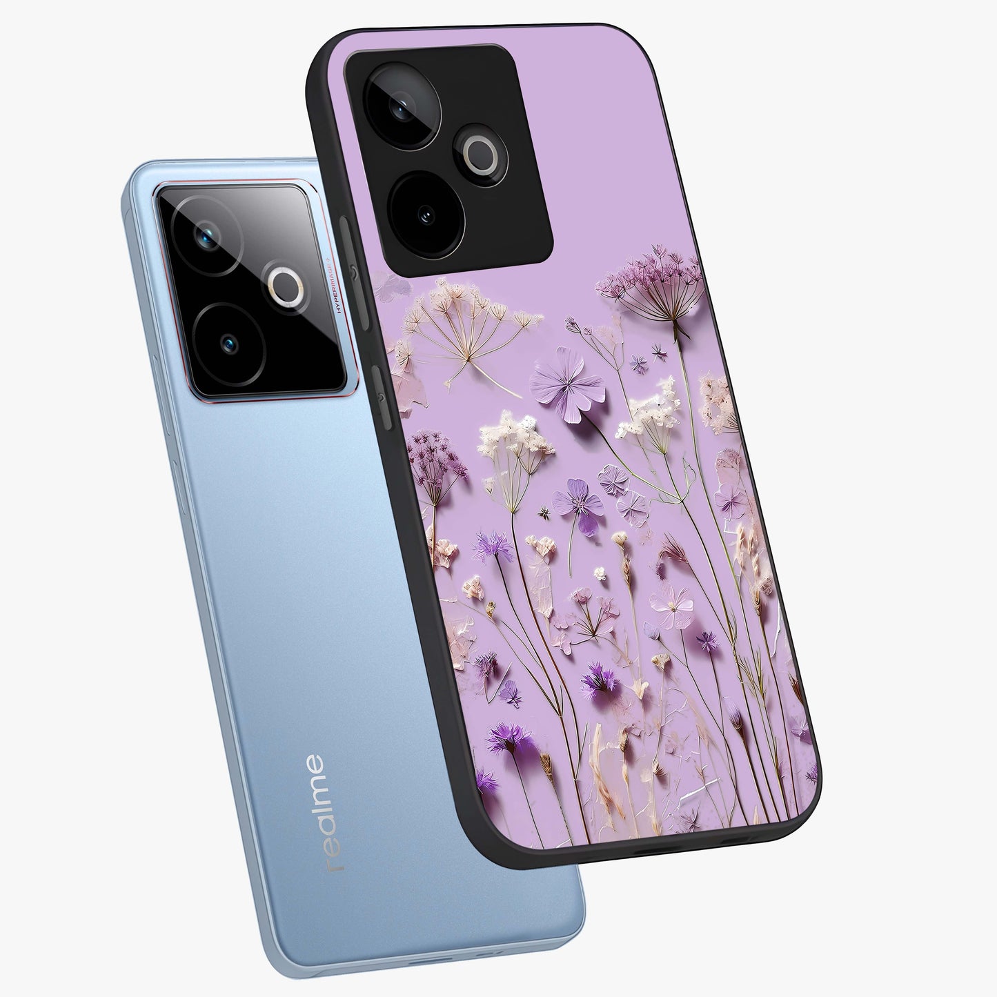 Lavender Blossom Dream Glass Case displayed in angled mockup highlighting dreamy lavender flower design with calming aesthetic style.