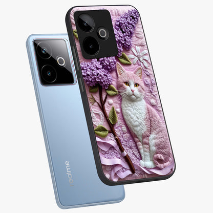 Lavender Cat Whimsy Glass Case displayed in angled mockup highlighting playful feline illustration with pastel lavender aesthetic.