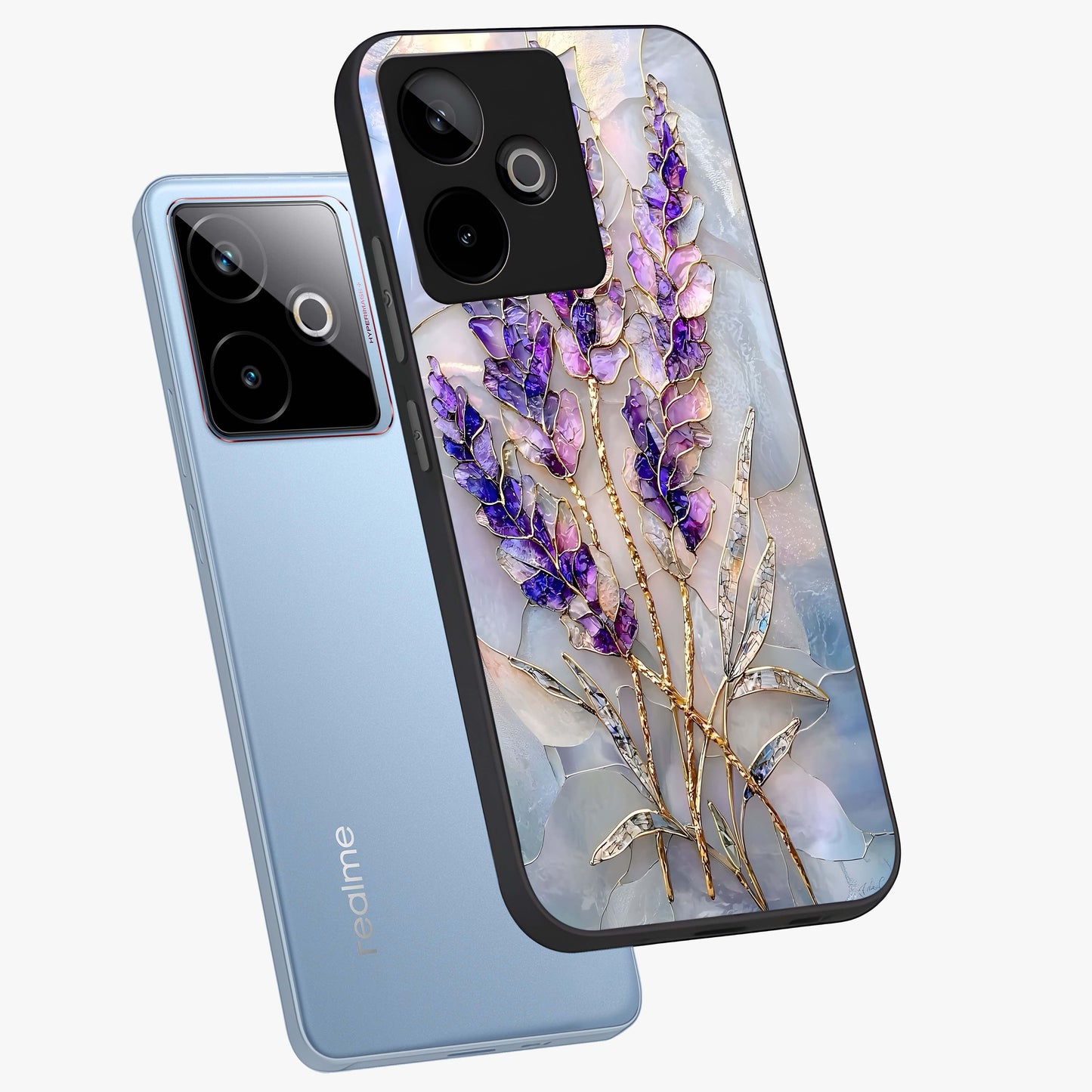 Lavender Dream Glow Glass Case displayed in angled mockup highlighting dreamy purple glow design with soft artistic style.