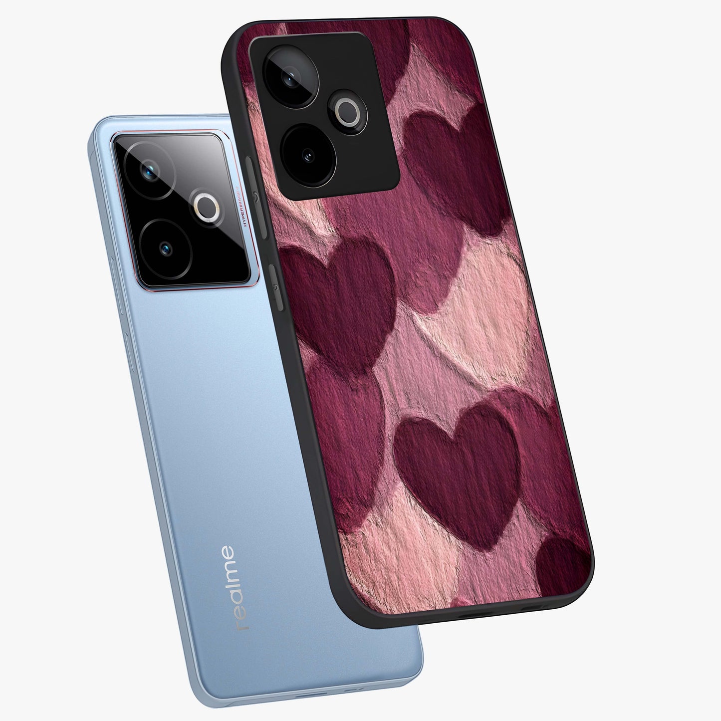 Layered Paper Hearts Glass Case displayed in angled mockup highlighting creative paper craft heart design with romantic aesthetic.