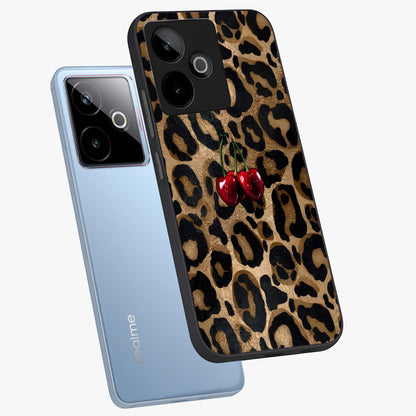 Leopard Wild Cherry Glass Case displayed in angled mockup highlighting bold animal print design with playful cherry aesthetic.