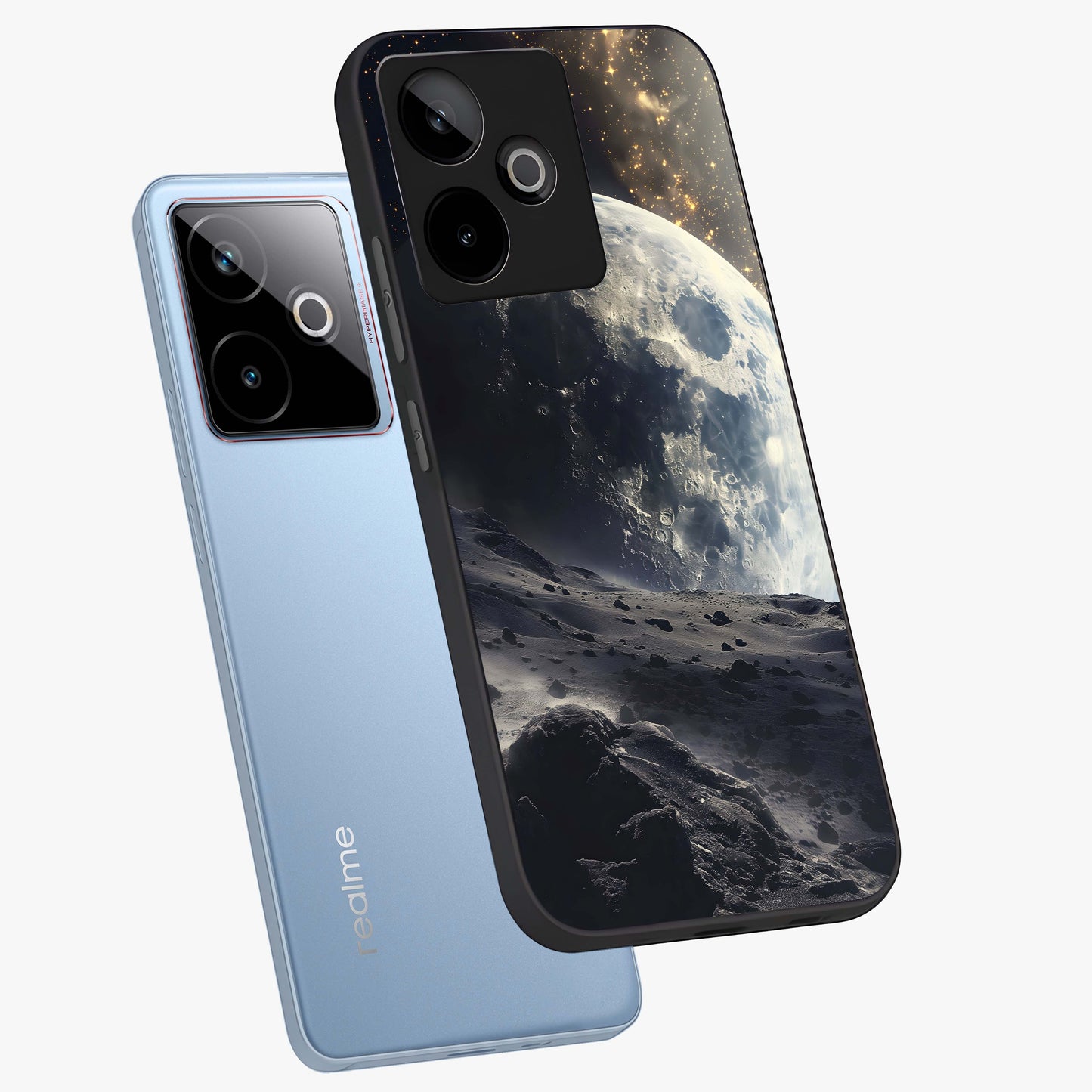 Lunar Horizon Glow Glass Case displayed in angled mockup highlighting celestial moon design with dreamy night aesthetic.