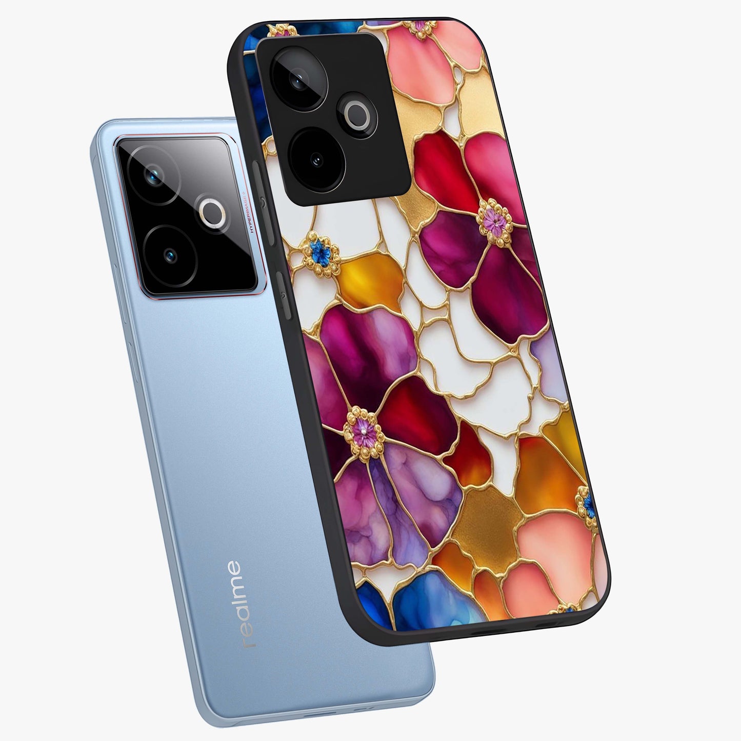 Marble Flower Pattern Glass Case displayed in angled mockup highlighting elegant marble floral design with modern aesthetic.