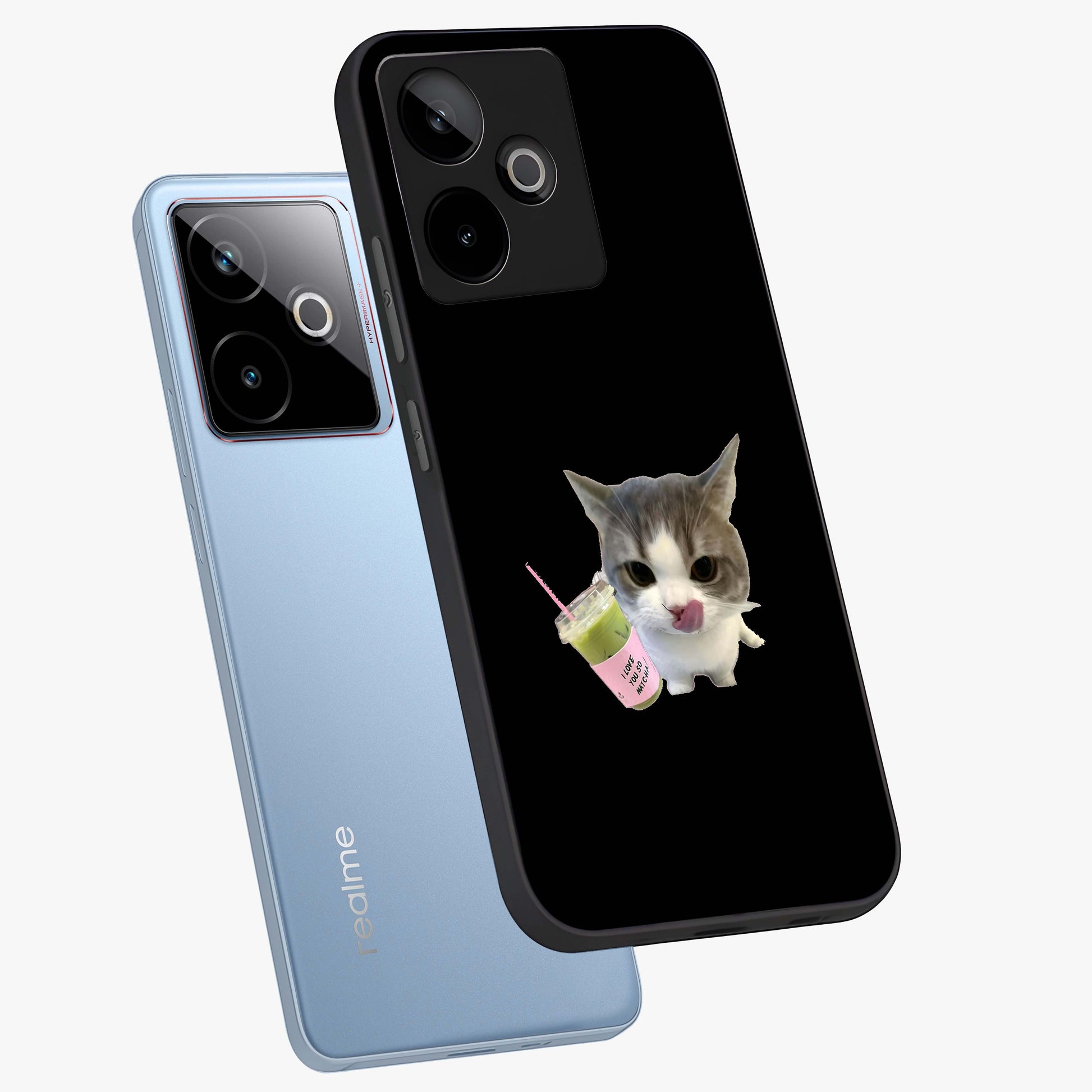 Matcha Cat Style Glass Case displayed in angled mockup highlighting playful feline design with pastel matcha aesthetic.