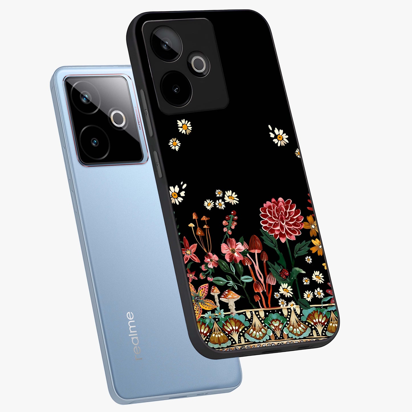 Midnight Bloom Pattern Glass Case displayed in angled mockup highlighting elegant flower design with midnight aesthetic style.