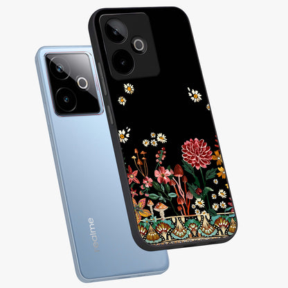 Midnight Bloom Pattern Glass Case displayed in angled mockup highlighting elegant flower design with midnight aesthetic style.