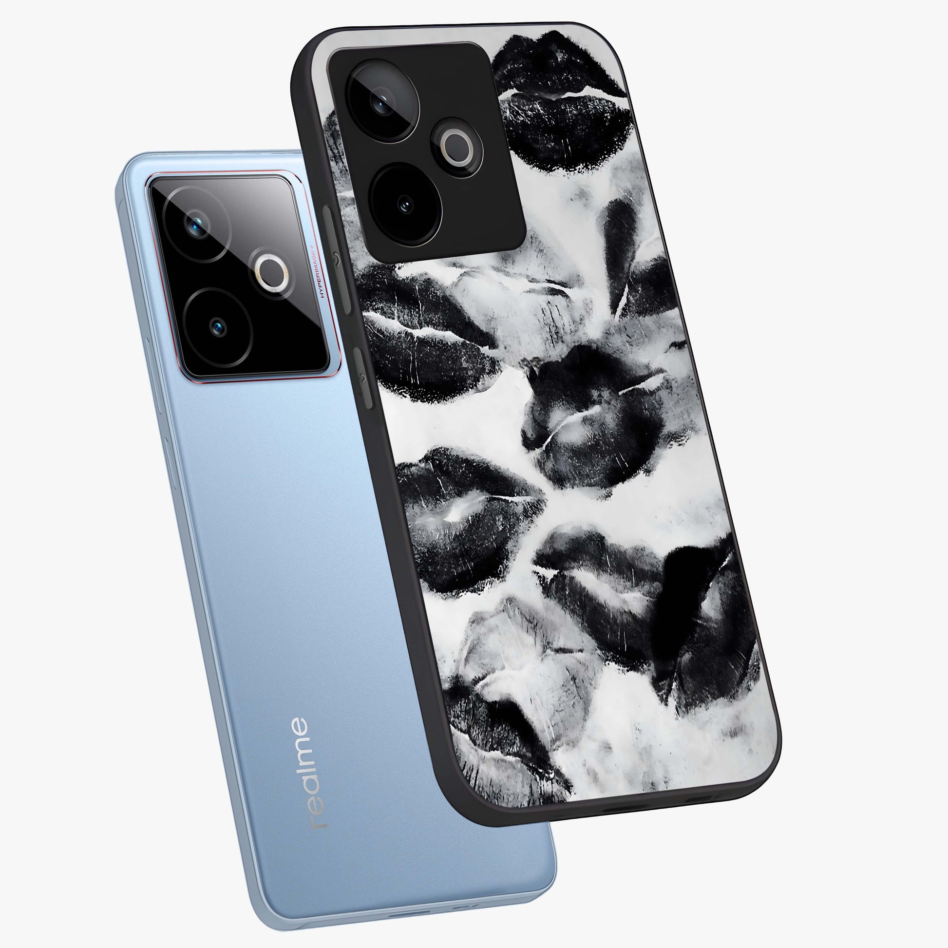 Midnight Kiss Marks Glass Case displayed in angled mockup highlighting playful romantic design with bold midnight aesthetic.
