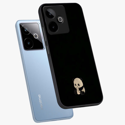 Midnight Panda Love Glass Case displayed in angled mockup highlighting adorable panda illustration with midnight aesthetic.
