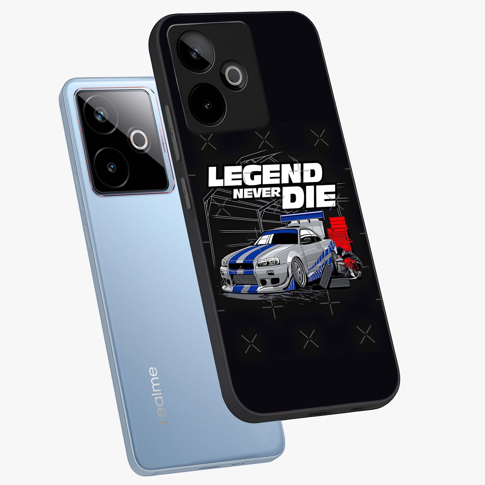 Midnight Racing Legacy Glass Case displayed in angled mockup highlighting dynamic automotive design with bold midnight aesthetic.