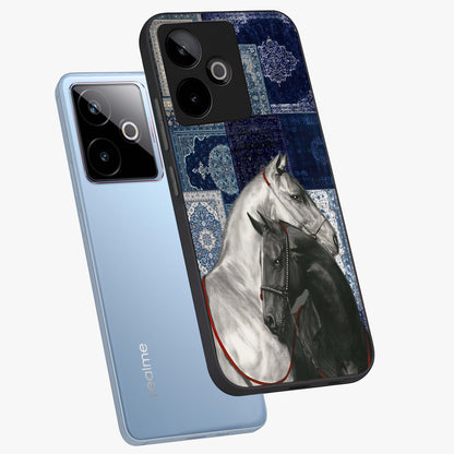 Midnight Stallion Blues Glass Case displayed in angled mockup highlighting powerful stallion illustration with deep midnight tones.