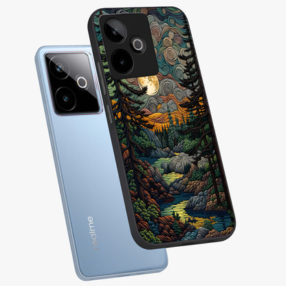 Moonlight Forest Dream Glass Case displayed in angled mockup highlighting dreamy forest design with glowing moon aesthetic.