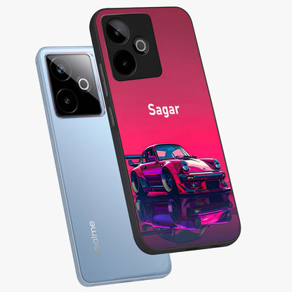 Neon Pink Porsche Glass Case displayed in angled mockup highlighting sleek neon pink car design with racing aesthetic.
