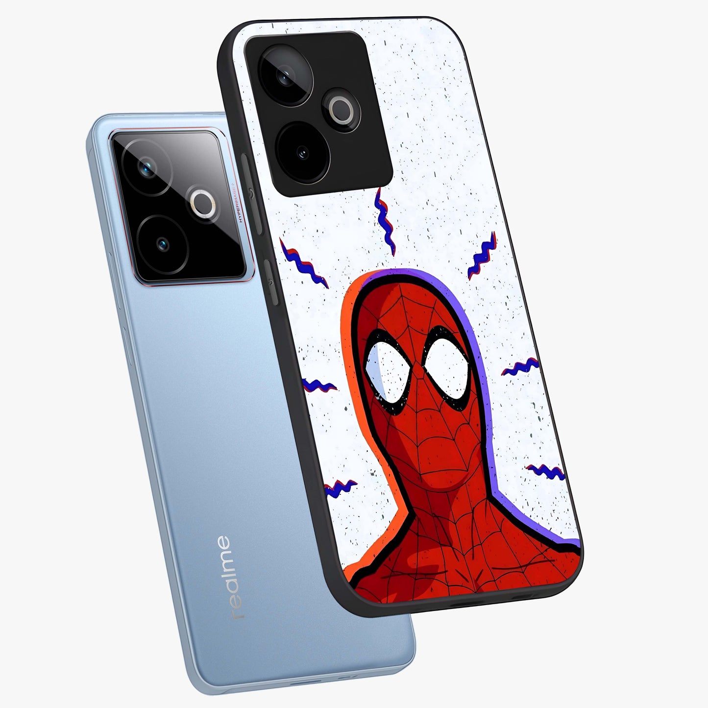 Omg Spiderman Glass Case displayed in angled mockup highlighting dynamic hero illustration with action comic aesthetic.