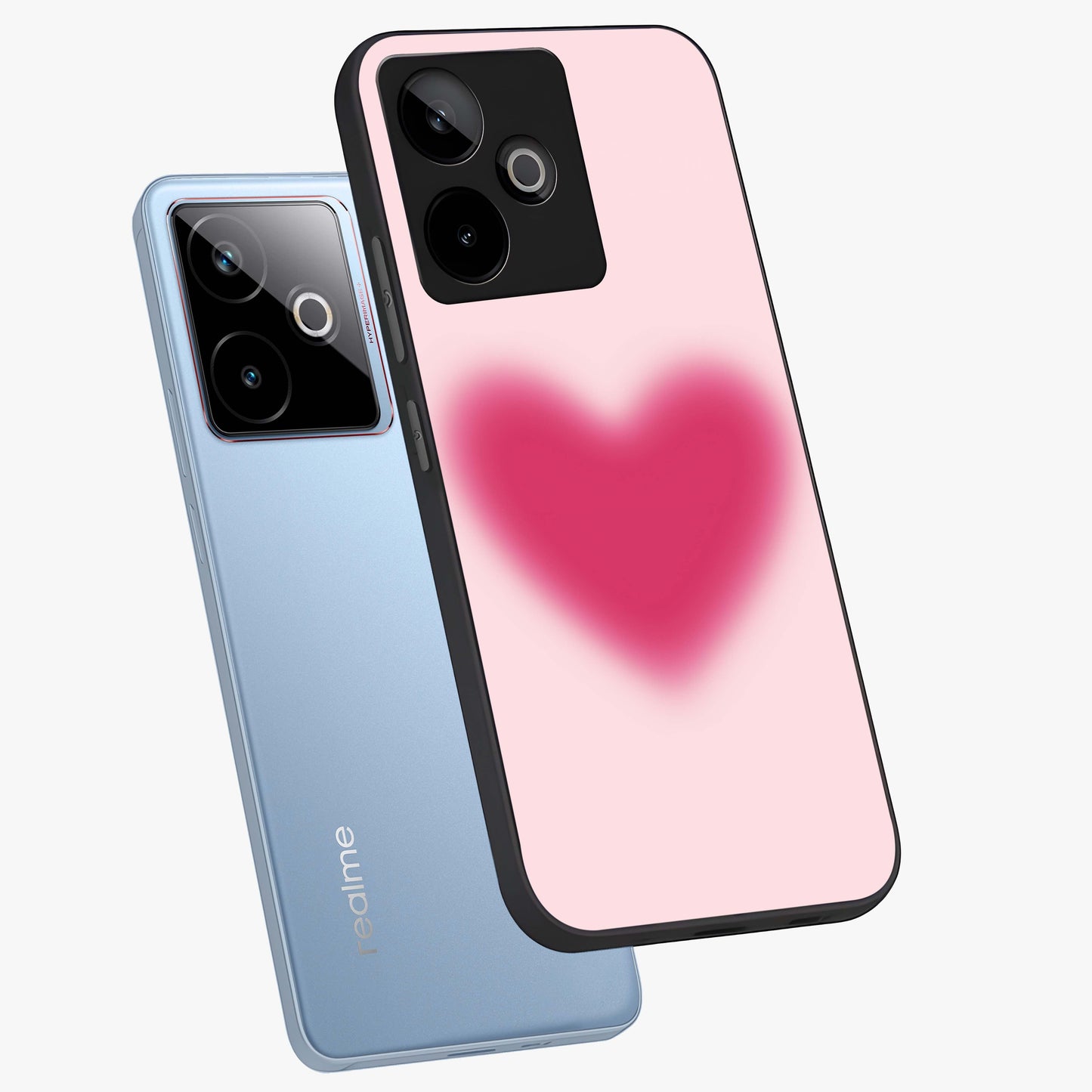 Pink Aura Heart Glass Case displayed in angled mockup highlighting vibrant pink heart design with dreamy aura aesthetic.