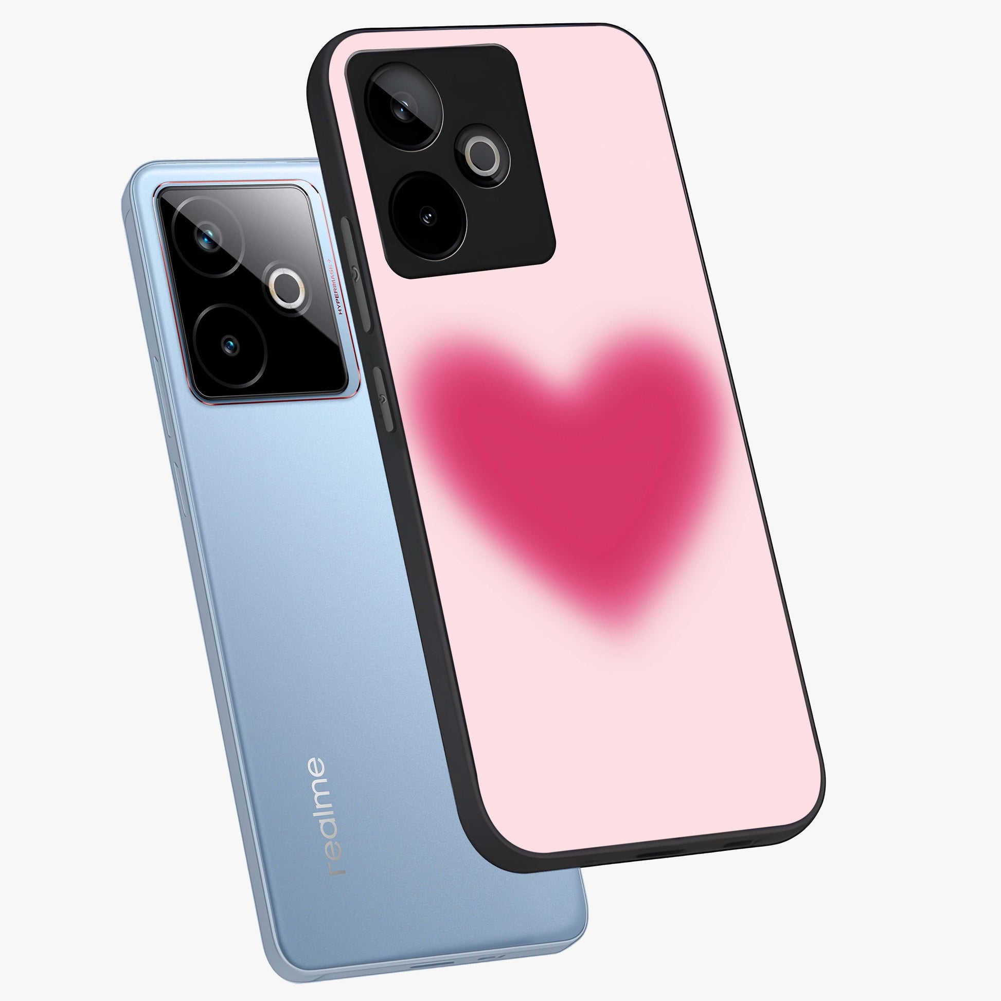 Pink Aura Heart Glass Case displayed in angled mockup highlighting vibrant pink heart design with dreamy aura aesthetic.