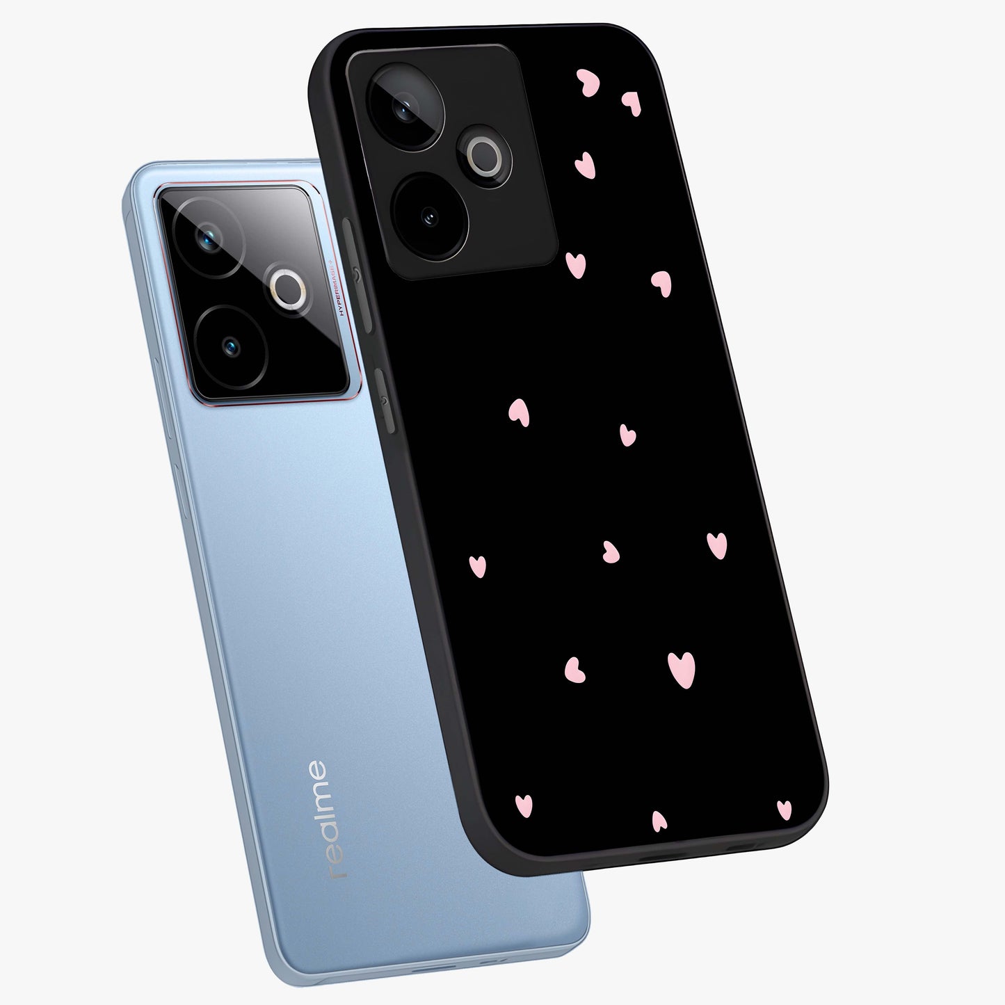 Pink Love Drops Glass Case displayed in angled mockup highlighting cute love drop design with vibrant pink aesthetic.