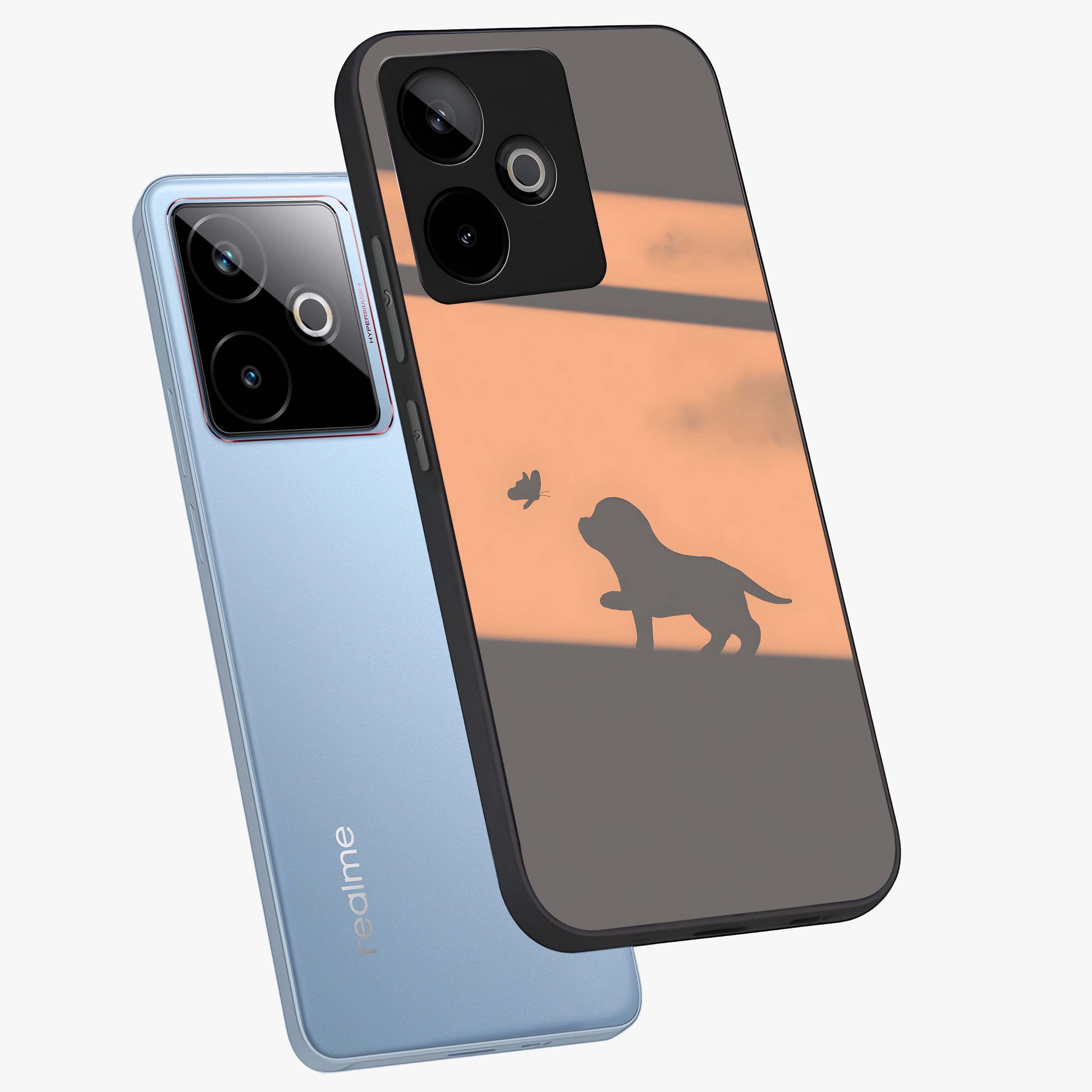 Puppy Shadow Art Glass Case displayed in angled mockup highlighting playful dog illustration with artistic shadow aesthetic.