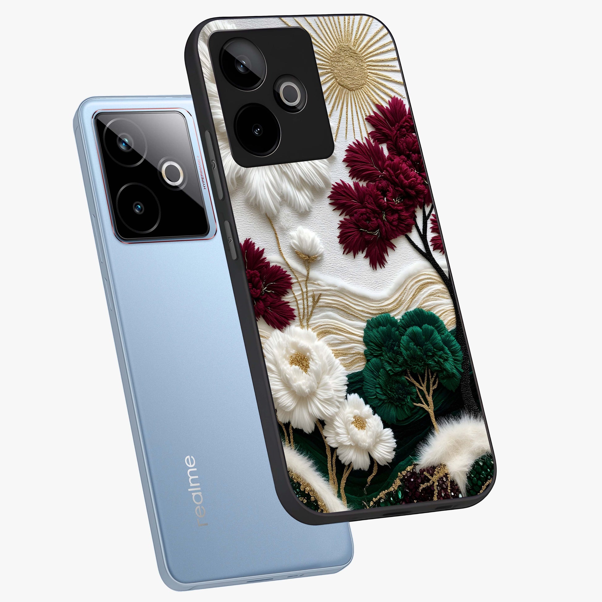 Radiant Bloom Elegance Glass Case displayed in angled mockup highlighting graceful floral design with radiant aesthetic style.