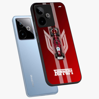 Red Ferrari F1 Vertical Glass Case displayed in angled mockup highlighting high speed racing design with bold automotive aesthetic.