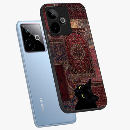 Regal Magic Cat Apple Glass Case displayed in angled mockup highlighting whimsical feline design with fantasy aesthetic.