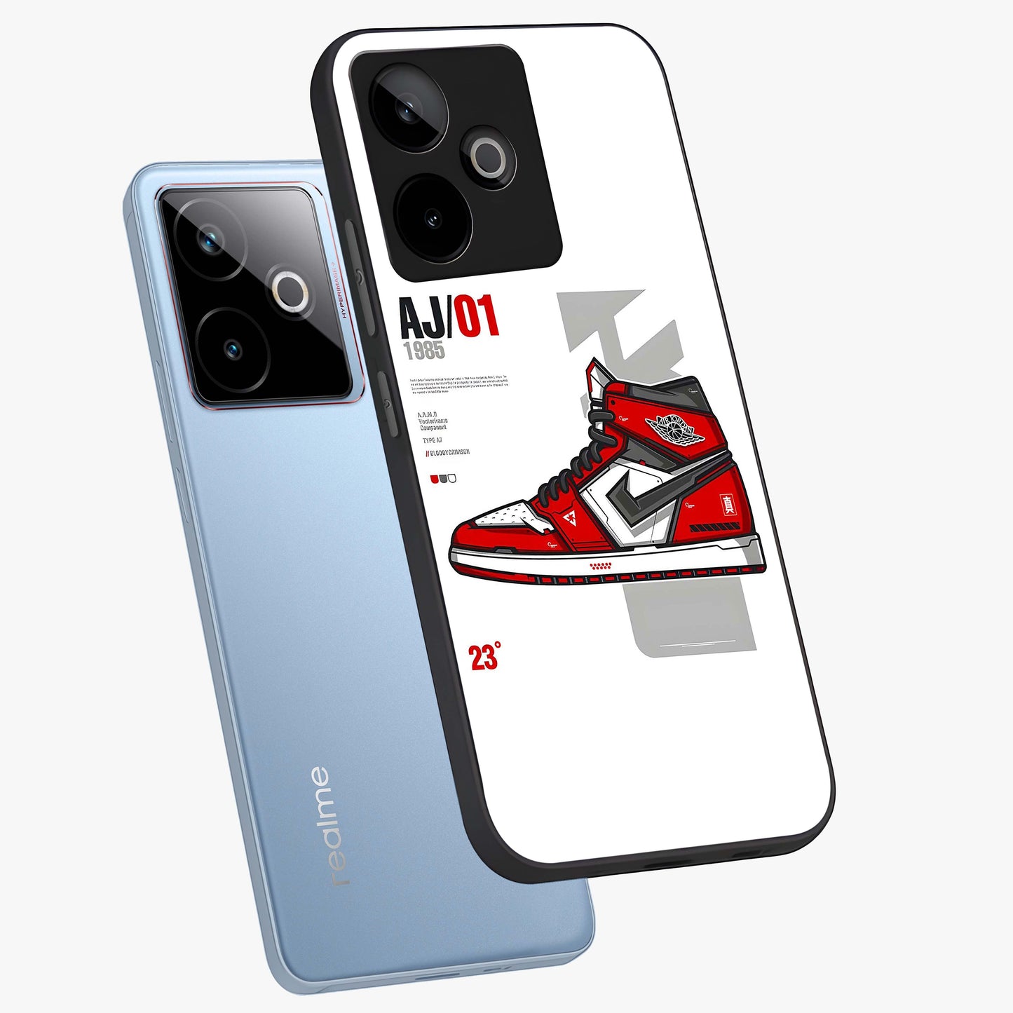 Retro Sneaker Blueprint Glass Case displayed in angled mockup highlighting detailed shoe design with sporty retro aesthetic.