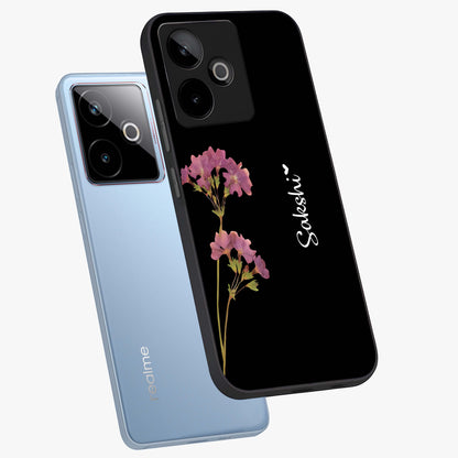 Riching Lavender Flower Custom Name Glass Case displayed in angled mockup highlighting delicate lavender flower design with custom name feature.
