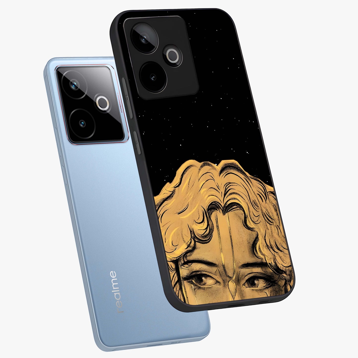 Shri Krishna Art Glass Case displayed in angled mockup highlighting spiritual Krishna illustration with divine aesthetic.