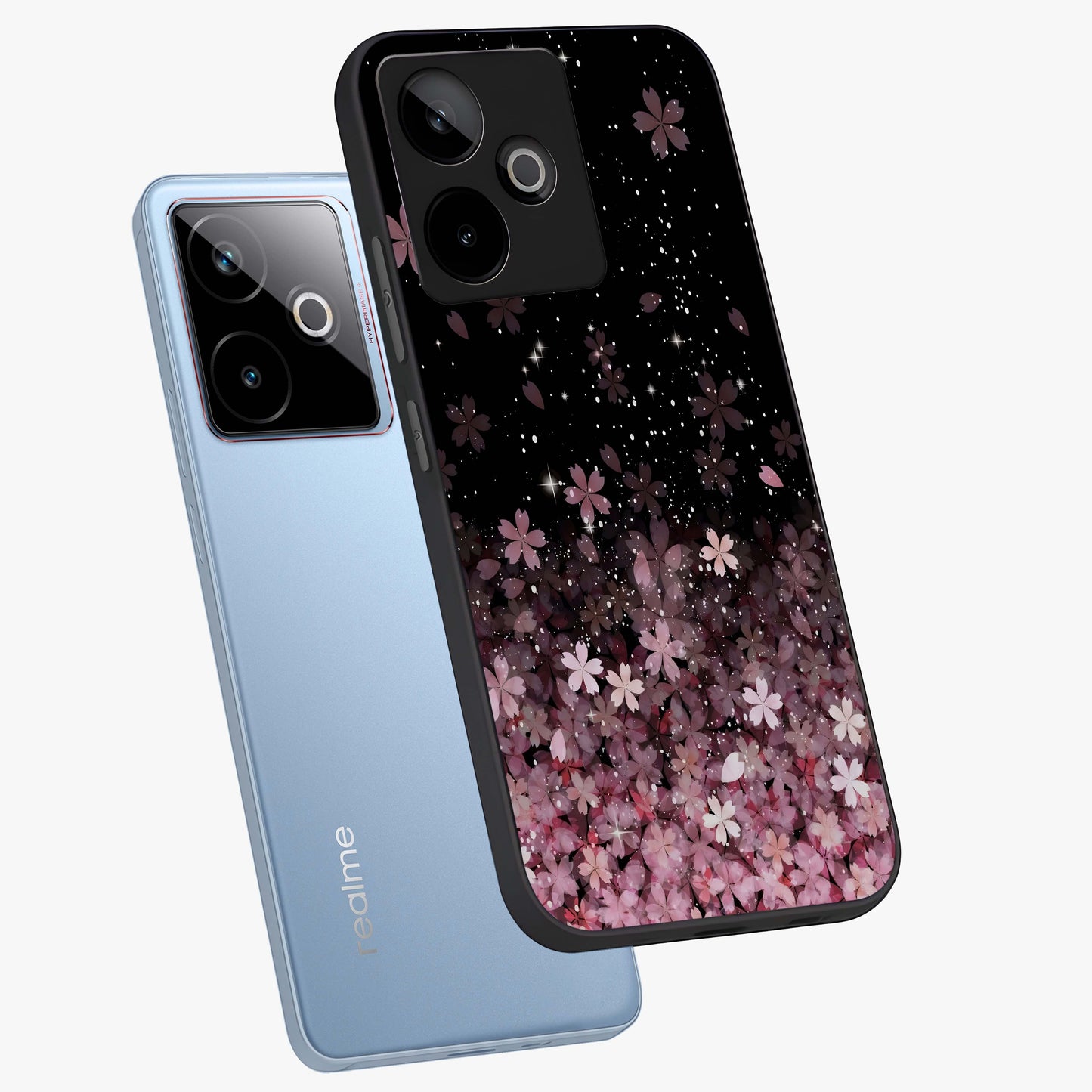 Small Starry Flowers Glass Case displayed in angled mockup highlighting tiny flower pattern with celestial aesthetic style.