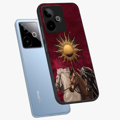 Solar Riders Glass Case displayed in angled mockup highlighting powerful rider illustration with radiant solar aesthetic.